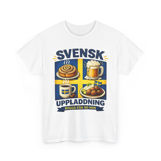 Svensk Uppladdning T-Shirt – Fika, Kaffe & Köttbullar | Unisex