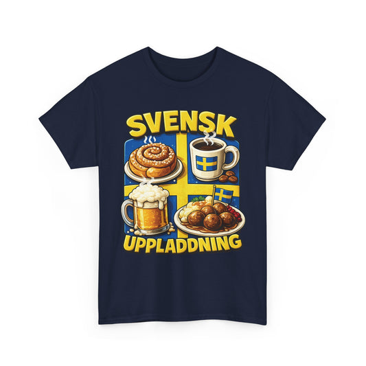 Svensk Uppladdning T-Shirt – Fika, Kaffe & Köttbullar | Unisex