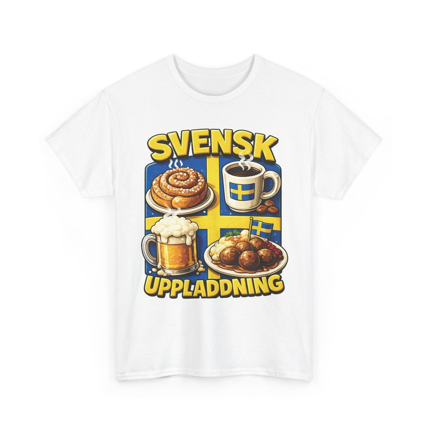 Svensk Uppladdning T-Shirt – Fika, Kaffe & Köttbullar | Unisex