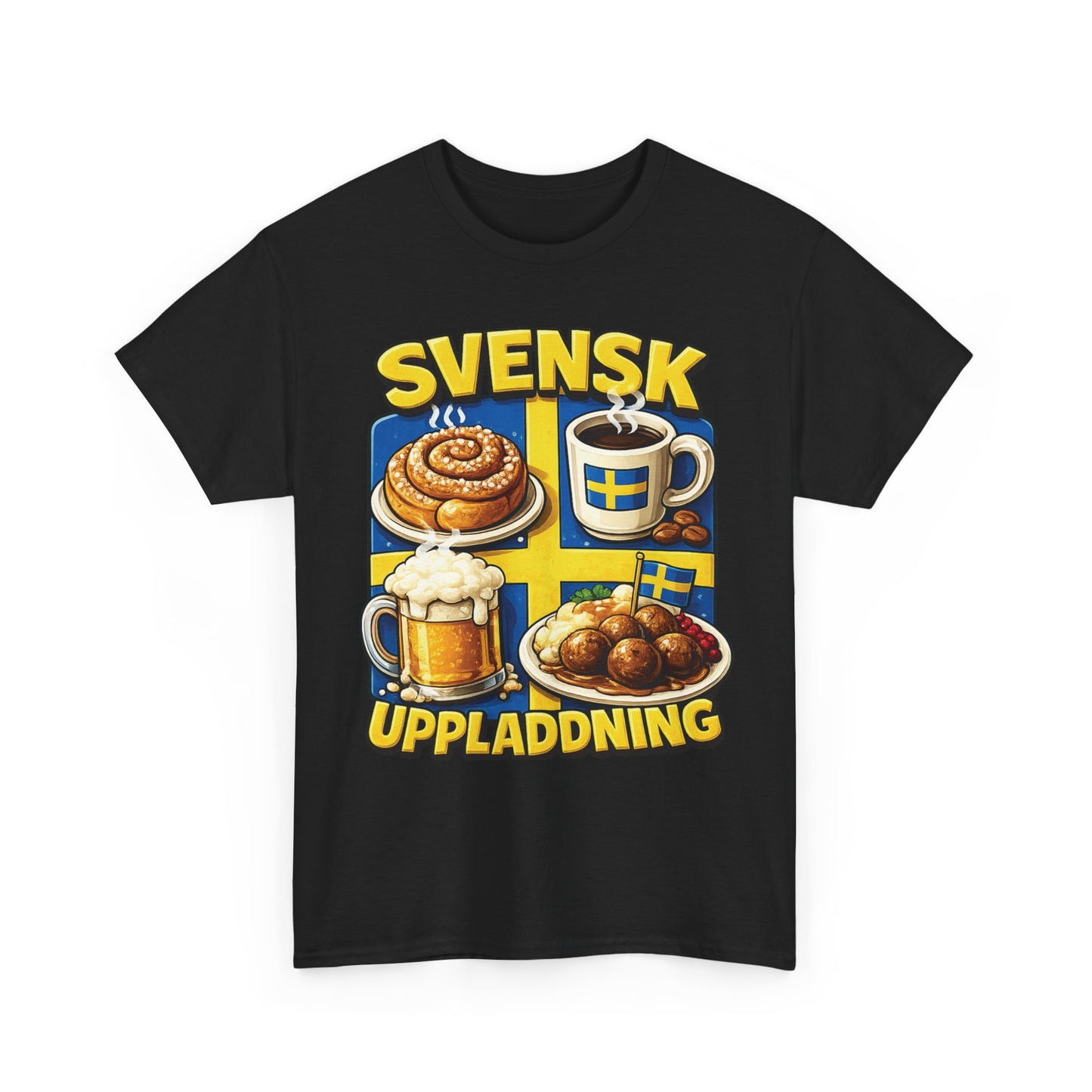 Svensk Uppladdning T-Shirt – Fika, Kaffe & Köttbullar | Unisex