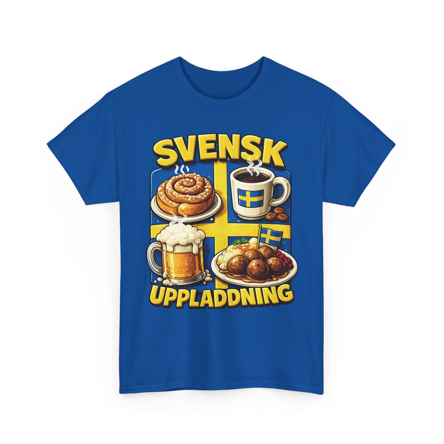 Svensk Uppladdning T-Shirt – Fika, Kaffe & Köttbullar | Unisex